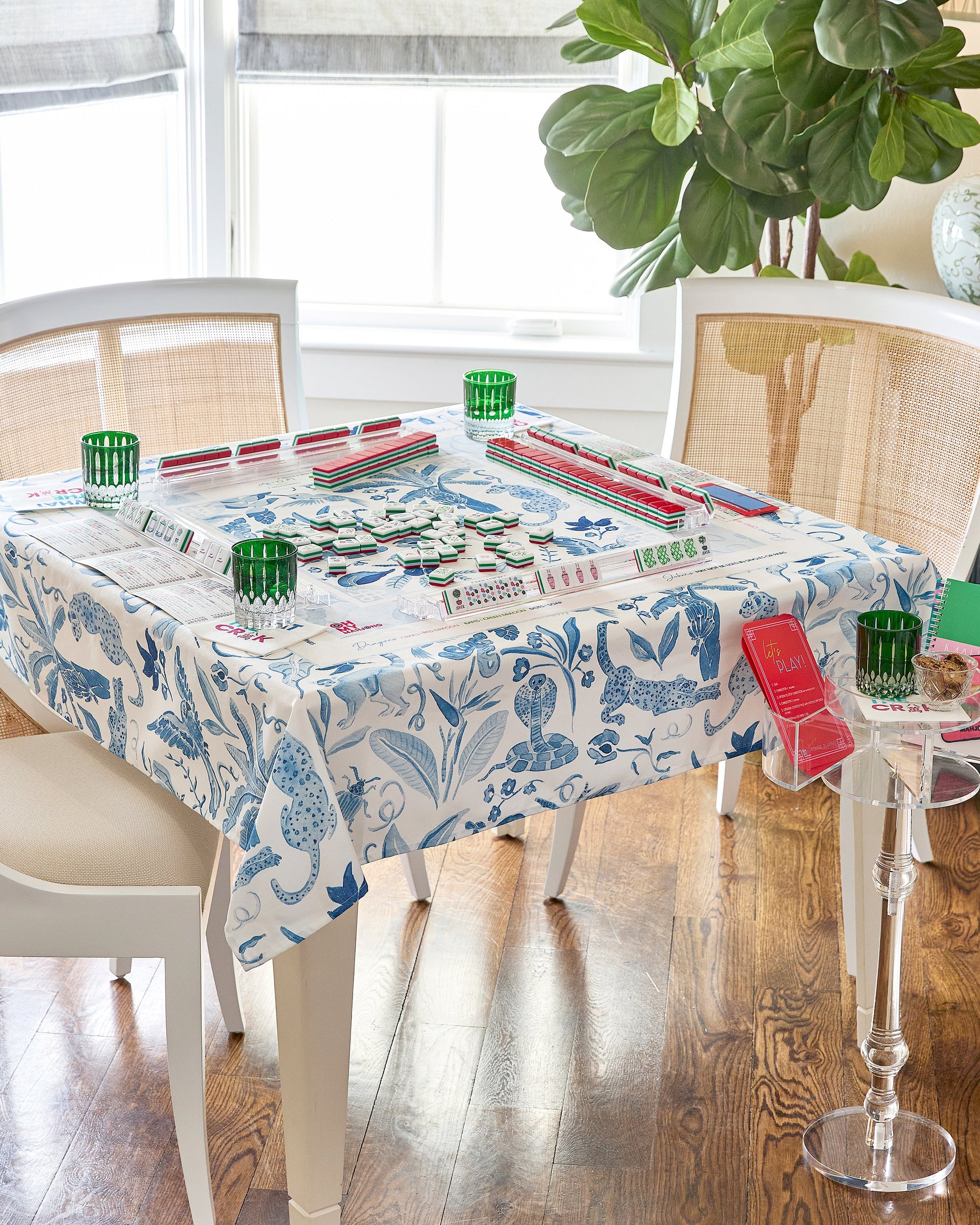 Amazon Blue Instructional Mahjong Tablecloth - Oh My Mahjong