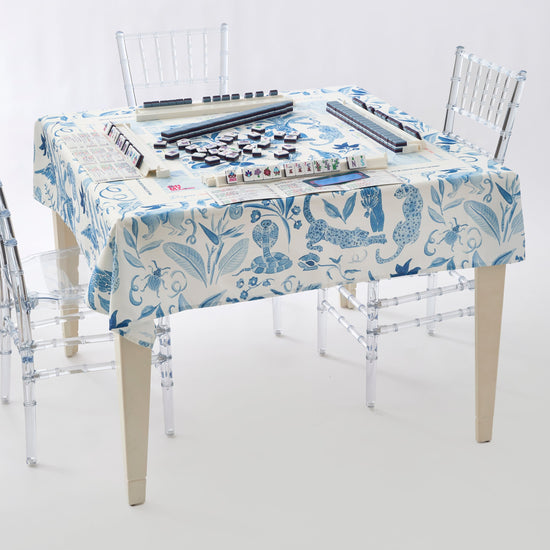 Amazon Blue Instructional Mahjong Tablecloth - Oh My Mahjong