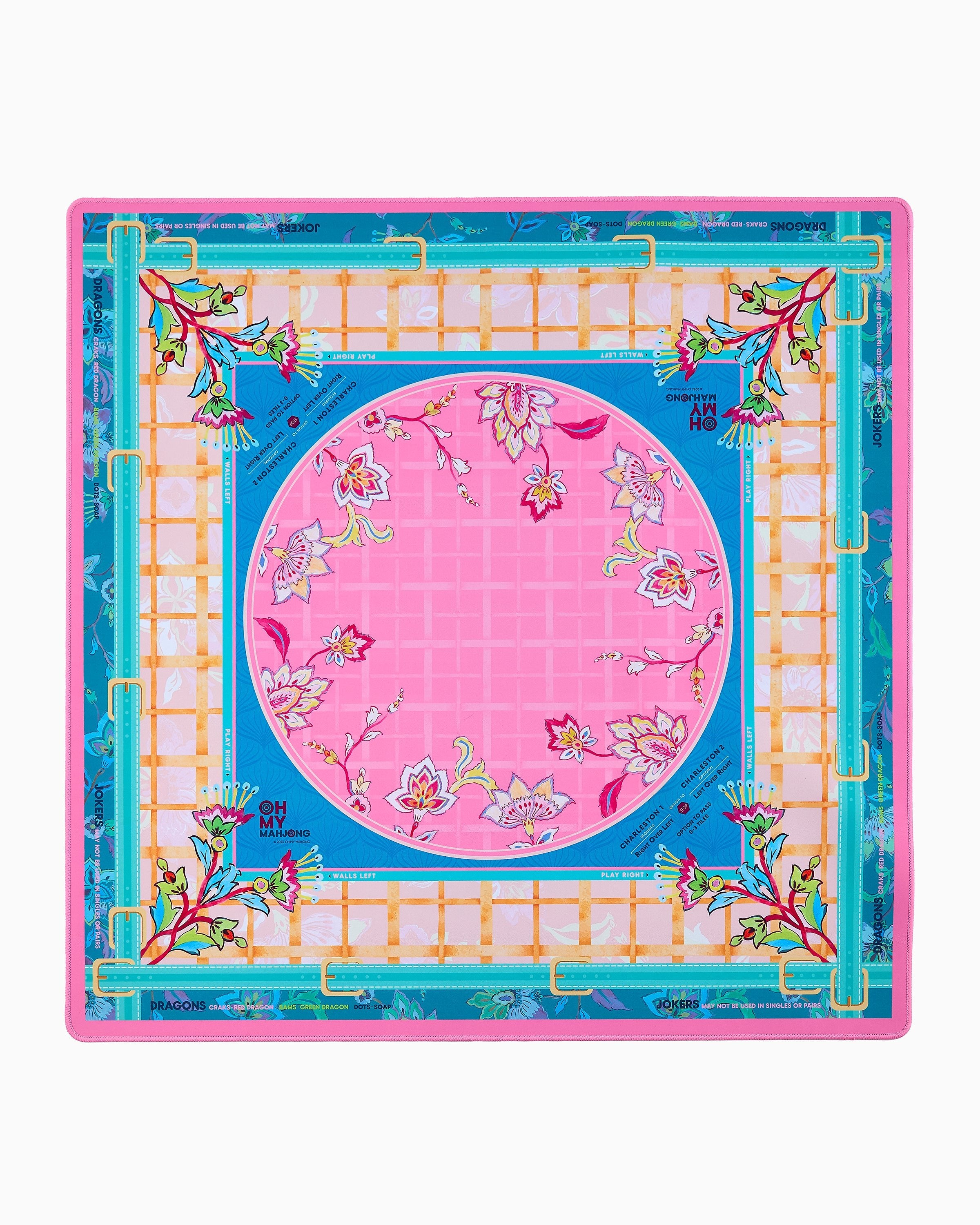 Oh My Mahjong Anastasia Mat: ivory felt with floral border and non-slip base.
