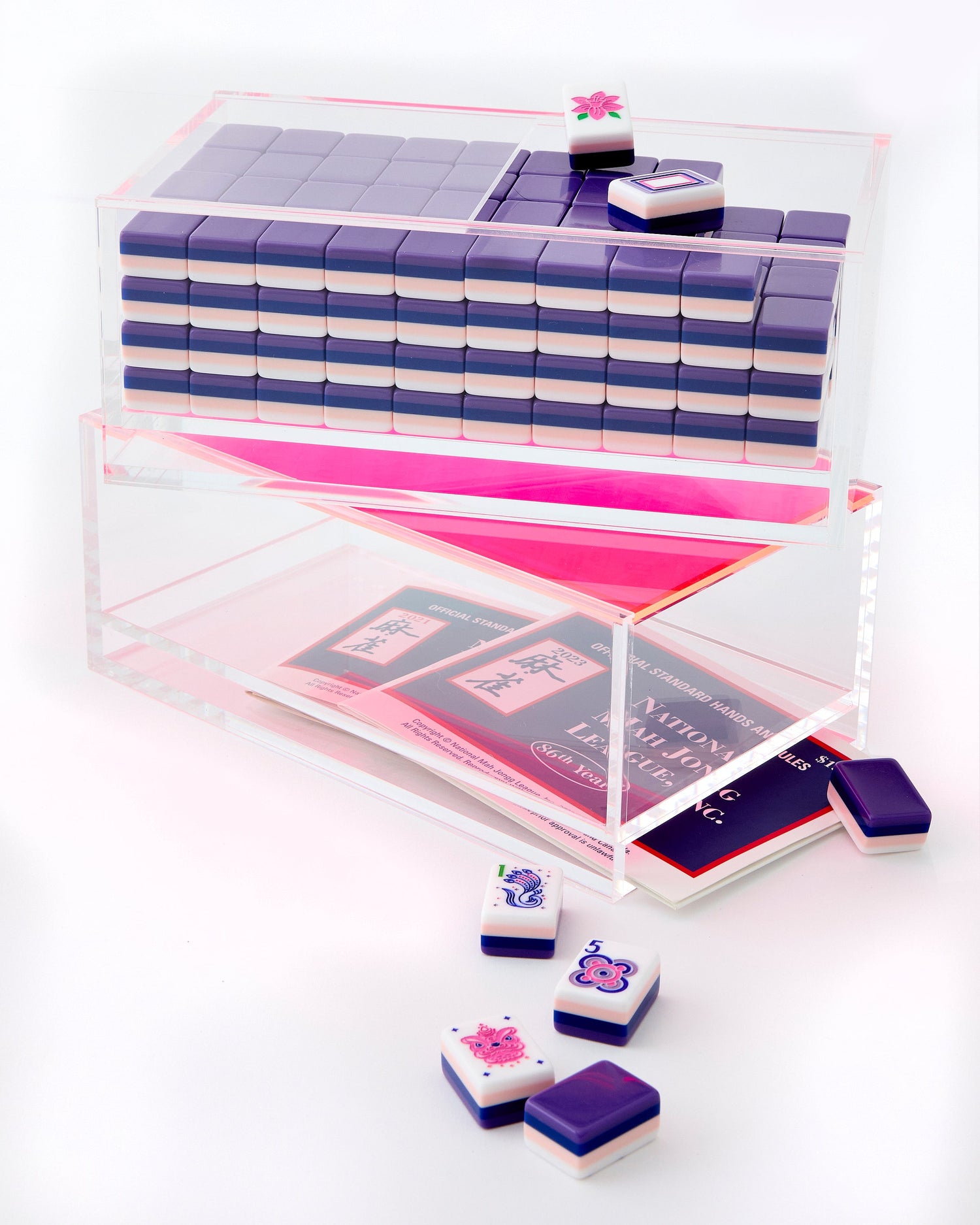 Mahjong Acrylic Box - Neon Pink Lid - Oh My Mahjong