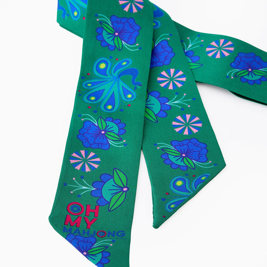 Twilly Scarf Green Birdie - Oh My Mahjong