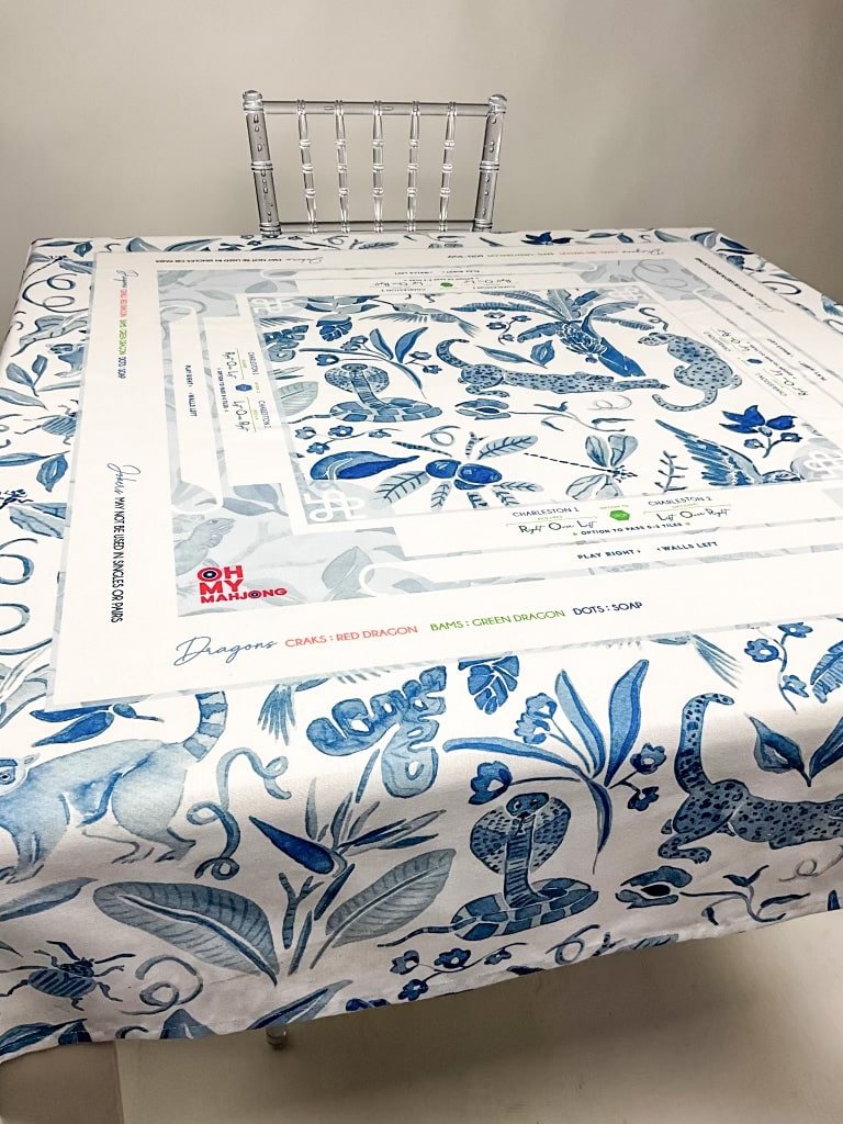 Blue Instructional Mahjong Tablecloth - Oh My Mahjong