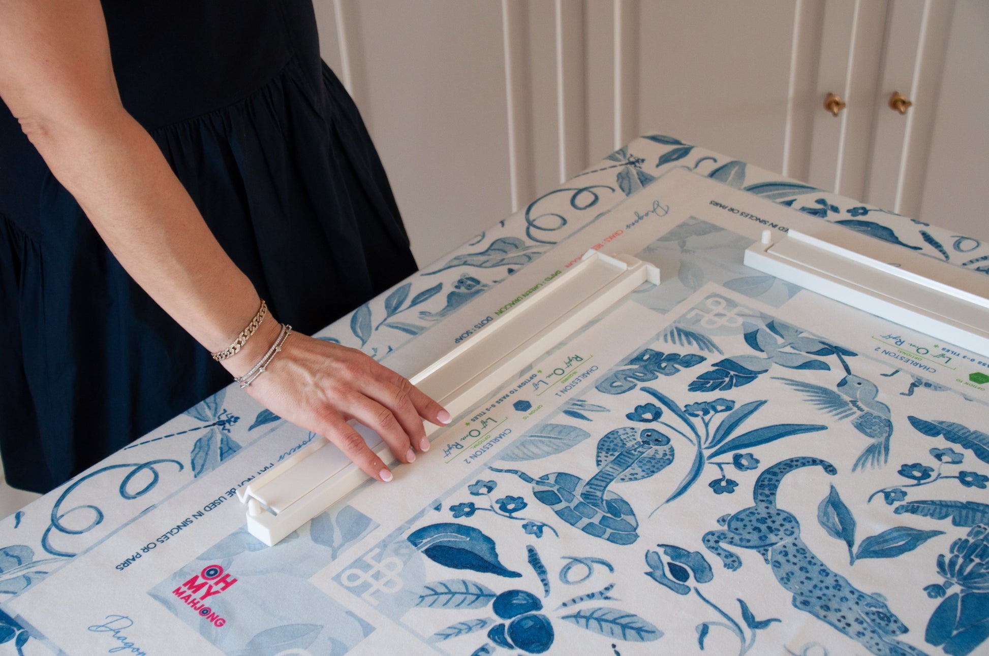 Blue Instructional Mahjong Tablecloth - Oh My Mahjong