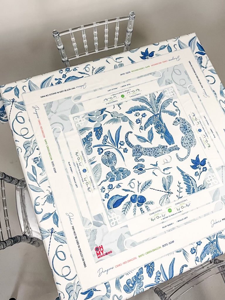 Blue Instructional Mahjong Tablecloth - Oh My Mahjong